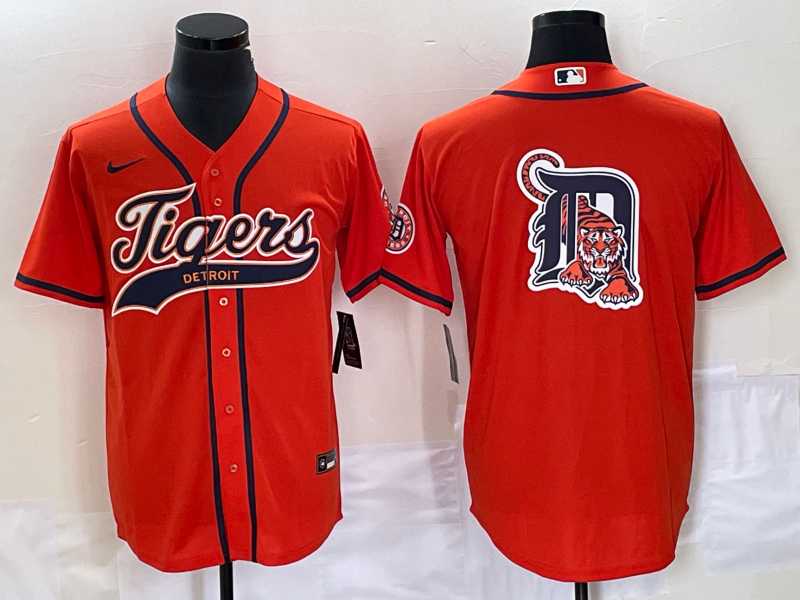 Mens Detroit Tigers Orange Team Big Logo Cool Base Stitched Baseball Jersey->detroit tigers->MLB Jersey